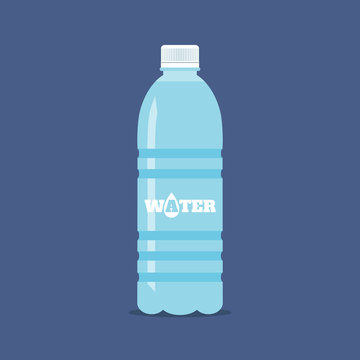 Plastic bottle of fresh water icon in flat style isolated on blue background. Stylized vector eps10 illustration.