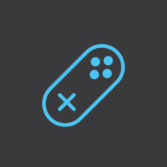 thin line gamepad, joystick blue icon on dark background