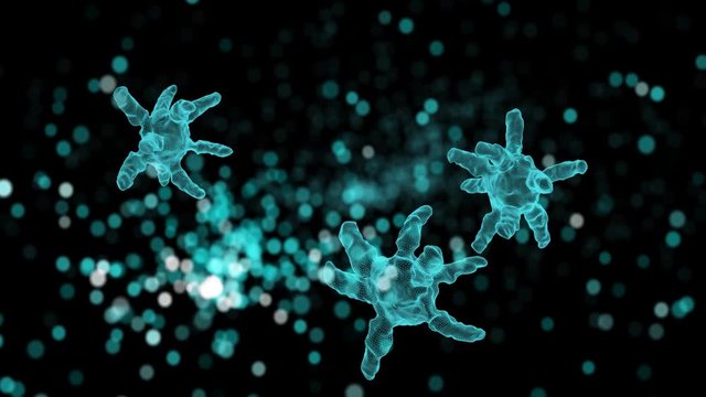 Animated abstract blue germs floating in plasma.