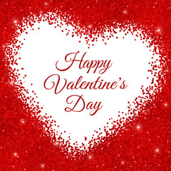 Happy Valentines Day greeting card on red glitter background. Vector illustration