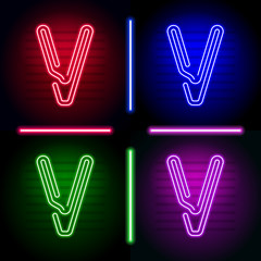 Set of realistic neon letters with different neon color glow