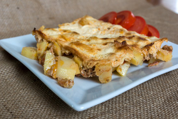 Moussaka - a traditional Balkan specialty with minced meat and potatoes