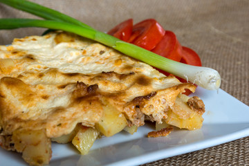 Moussaka - a traditional Balkan specialty with minced meat and potatoes