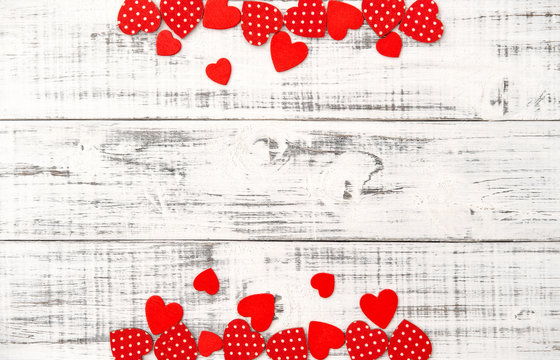 Red hearts bright wooden texture Valentines Day background