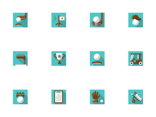 Golf elements square blue vector icons set