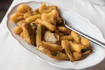 Tasty dish of vegetables and fried cream