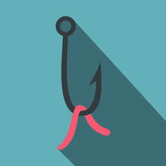 Worm on a hook icon, flat style