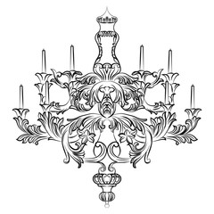 Exquisite Rich Baroque Classic chandelier. Luxury decor accessory design. Vector illustration sketch