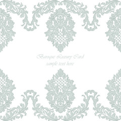 Luxury Baroque Vintage Vector Card. Damask Royal Decor. Elegant Poster for weddings, ceremony, events. Riverside blue color