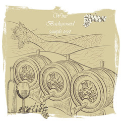 Wine barrel Vector isolated on white. Hand drawn ink engraving technique