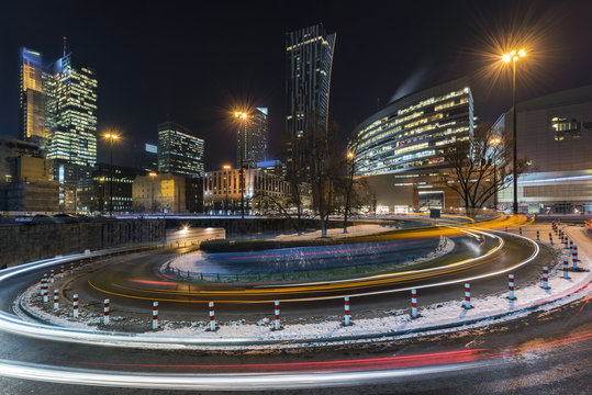 Fototapeta Night view of  Warsaw  Financial Center