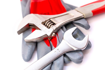 Many Tools on white background. top view