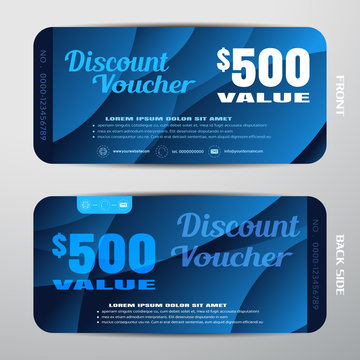 Vector discount voucher on the dark blue gradient background with waves.
