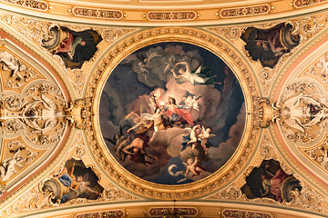 Painting decorated ceiling of an ancient Christian Cathedral.