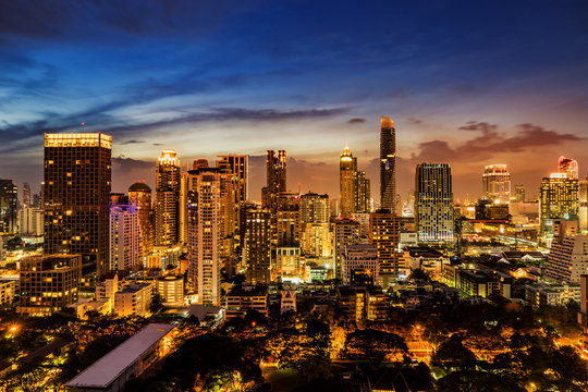 abstract urban skyline cityscape on twilight time - can use to display or montage on product