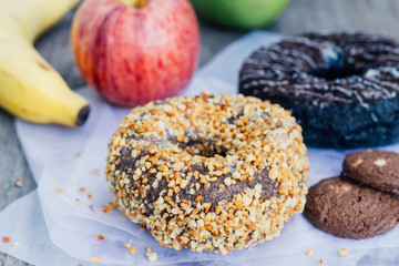 donuts with cookies and apple