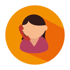 woman talking with telephone vector illustration design