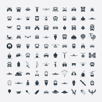 transportation isolated front 100 icons set on white background