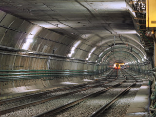 Fototapeta na wymiar Subway train at the end of the tunnel