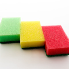 Dishwashing sponges on a white background