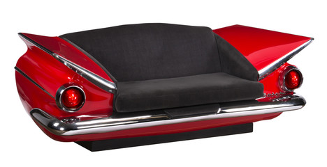 1959 Buick Electra sofa red with black seat, Isolated