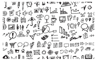 Hand drawn seamless doodle pattern with business symbols