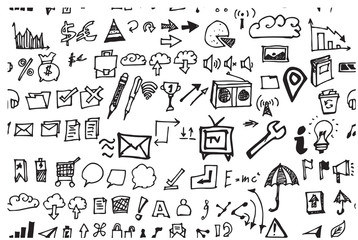 Hand drawn seamless doodle pattern with business symbols