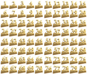 Set of golden digits on a gold ingot for the anniversary. Translation from Spanish - Years. 3d illustration