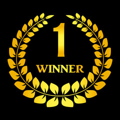 Laurel wreath with text one winner on black background vector