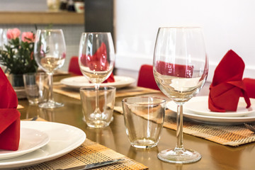 Table set for lunch in restaurant, selective focus