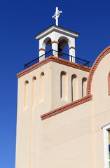 Fototapeta premium Church in Santa Fe, New Mexico, with blue sky, USA