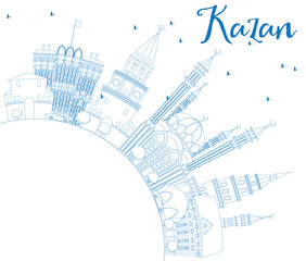Naklejka premium Outline Kazan Skyline with Blue Buildings and Copy Space.