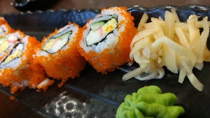 sushi with wasabi and ginger japanese menu
