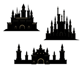 Fototapeta premium Vector set with hand drawn castles on white background, medieval castles icons