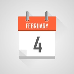 February 4, calendar icon with flat design on grey background.