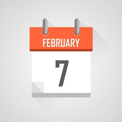 February 7, calendar icon with flat design on grey background.