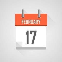 February 17, calendar icon with flat design on grey background.
