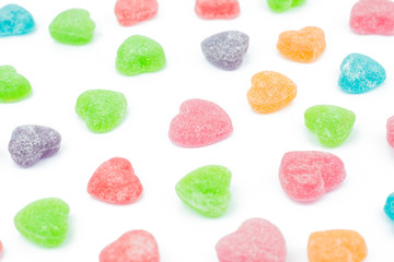 Colorful heart shape jellys isolated on white background