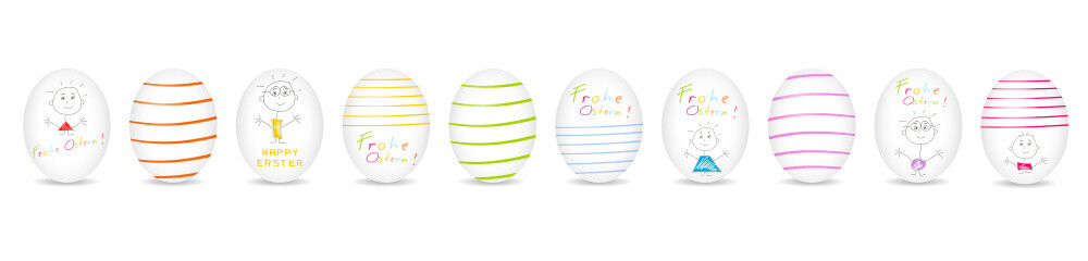 Verschiedene bunte Ostereier Banner Band Reihe bemalt mit Muster und Gruß