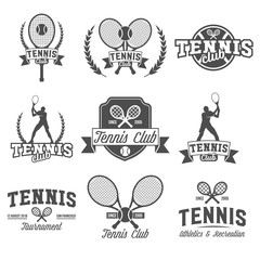 Tennis sports logo, label, emblem, design elements