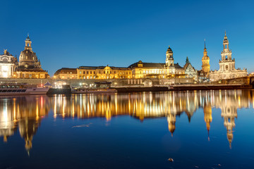 The center of Dresden with the river Elbe at dawn