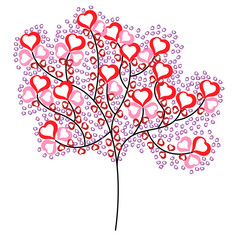 Love tree with different heart leaves on white background. Vectorillustration