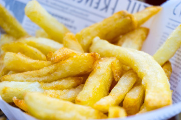 Golden French fries potatoes ready to be eaten