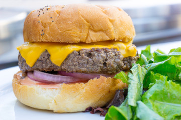 Cheese burger - American cheese burger with Golden French fries