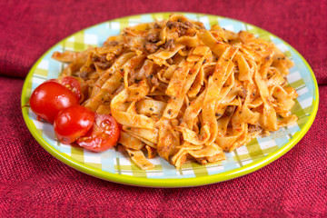 tasty pasta-Italian meat sauce pasta on the table