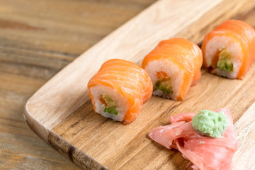 Japanese food Sushi Roll Maki of Salmon and avocado