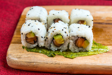 Japanese food Sushi Roll Maki of Salmon and avocado