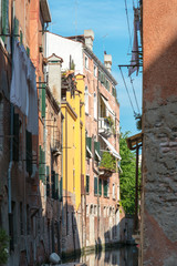 Beautiful view of water street and old buildings in Venice, ITAL