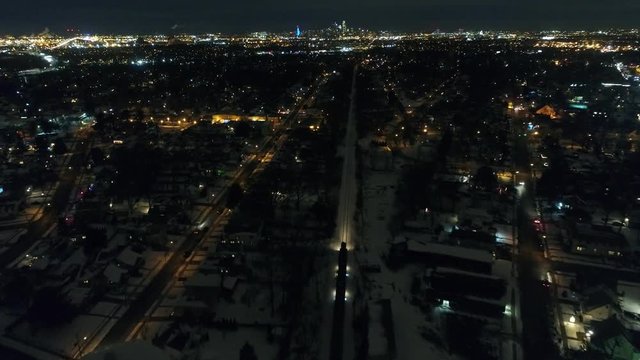 Night Aerial View of Westbound Train through Audubon and Oaklyn New Jersey