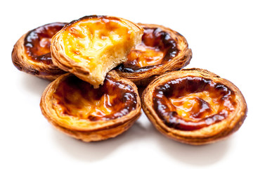 Dessert egg tart sweet custard pie isolated on white background.